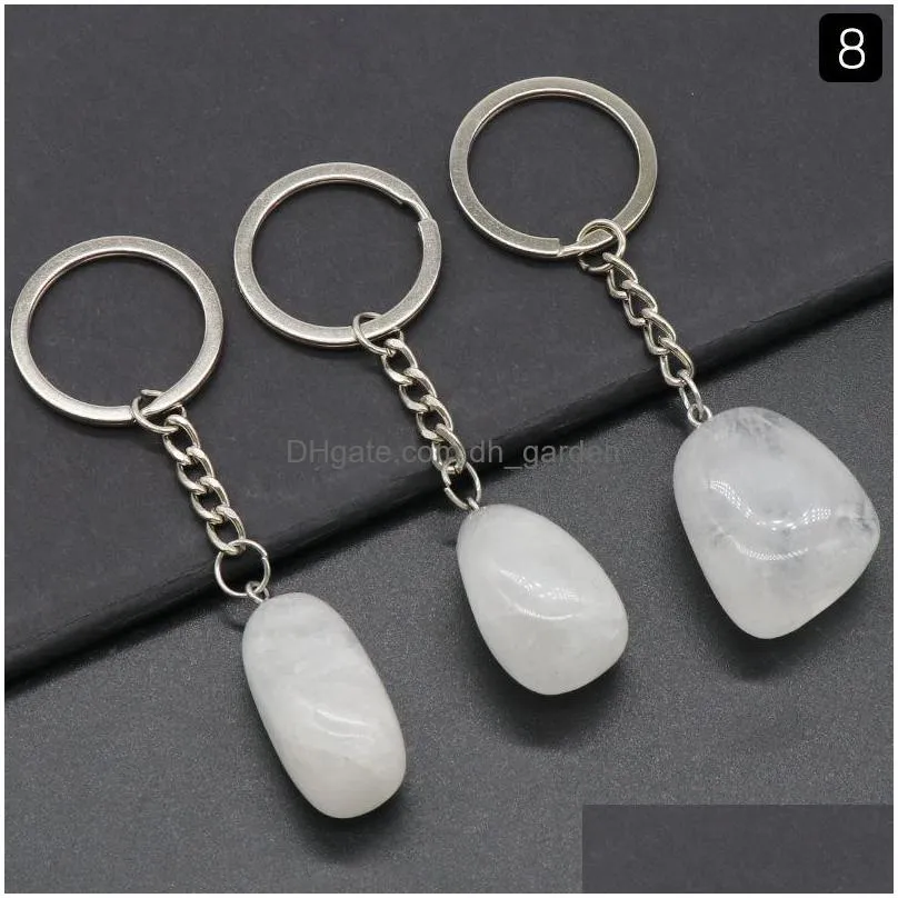 irregular natural crytal stone keychains key rings silver color healing crystal car decor keyrings keyholder for women men