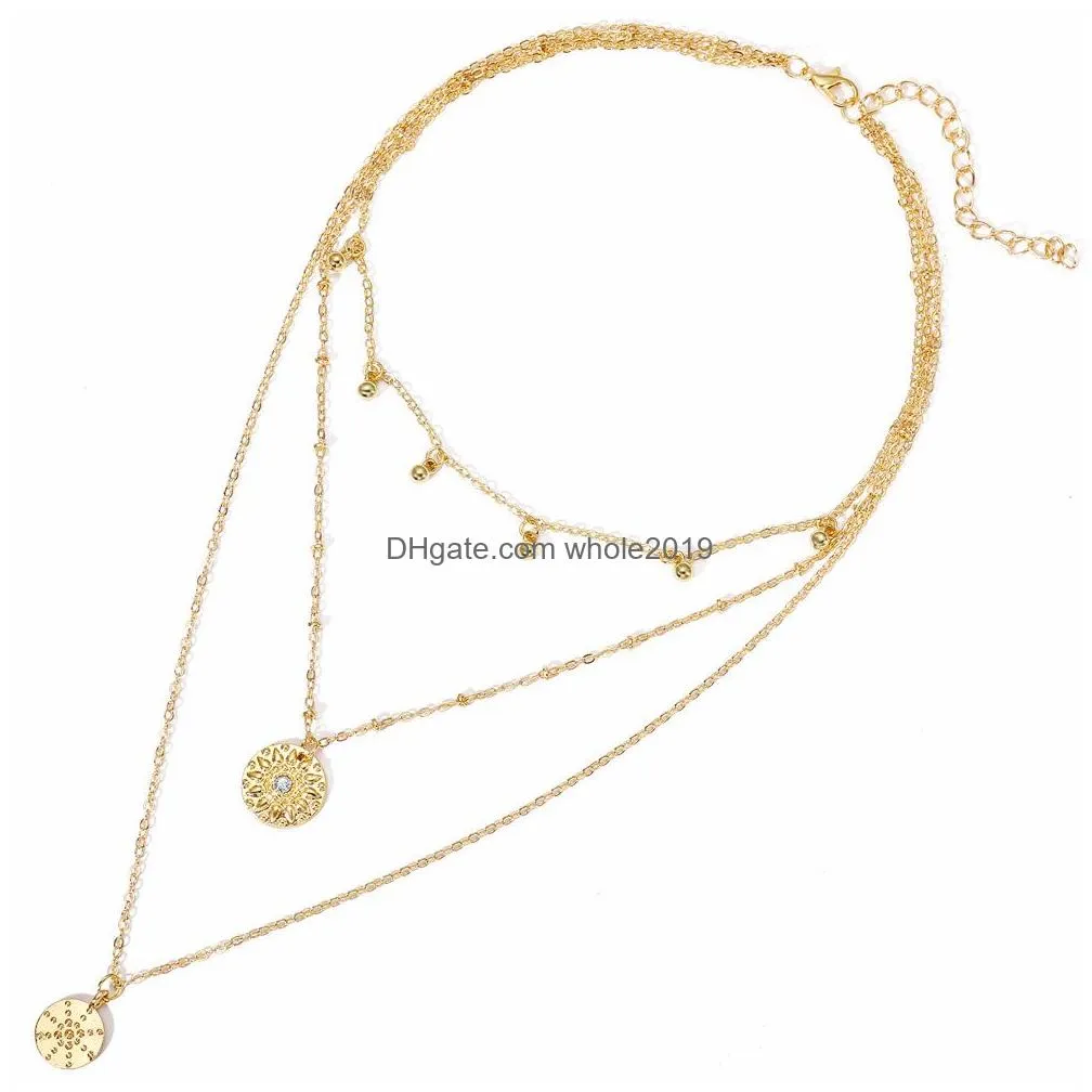 fashion jewelry multi layer necklace gold wafer pendant choker necklace