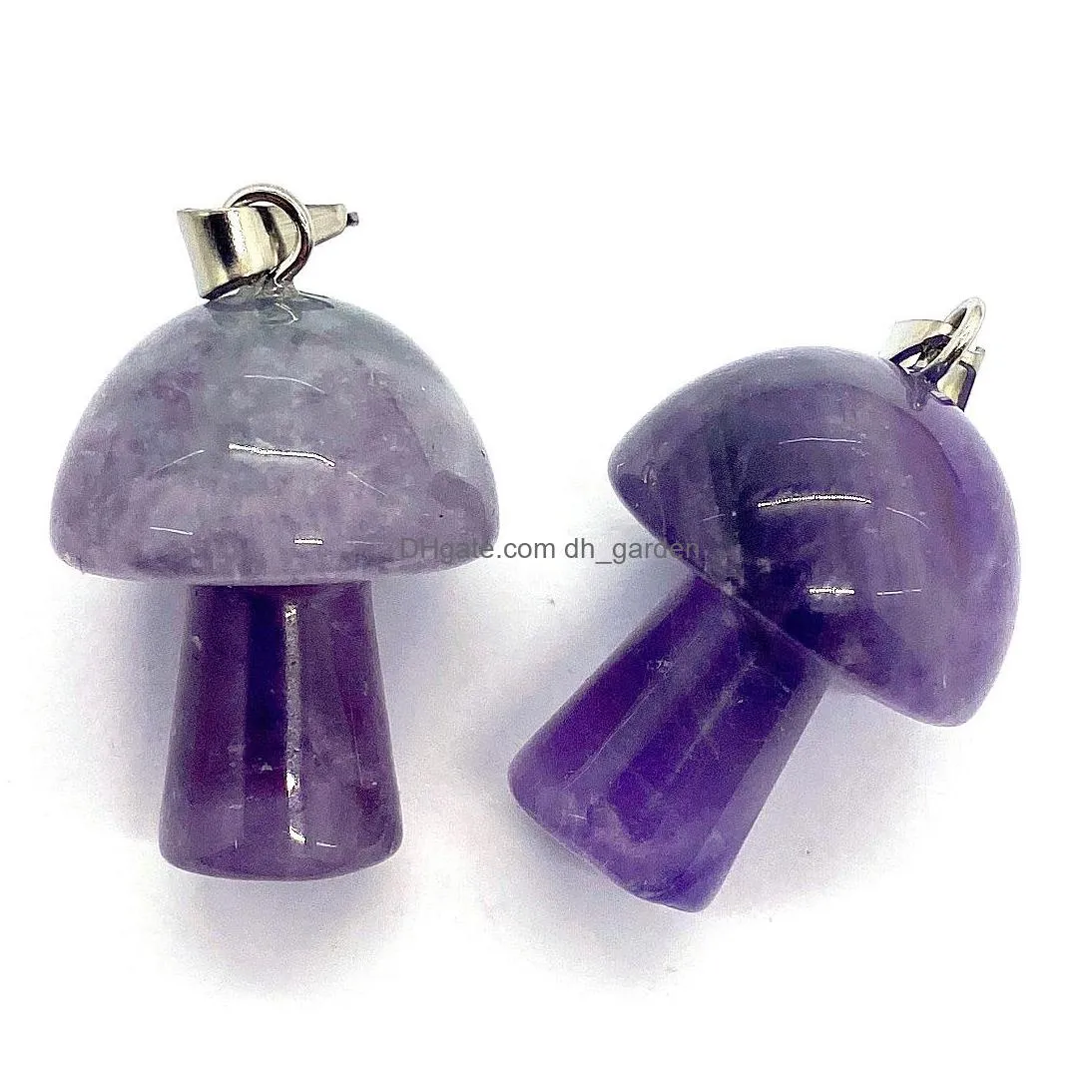 mini mushroom statue natural stone carving pendant reiki healing gem necklace for women jewelry wholesale