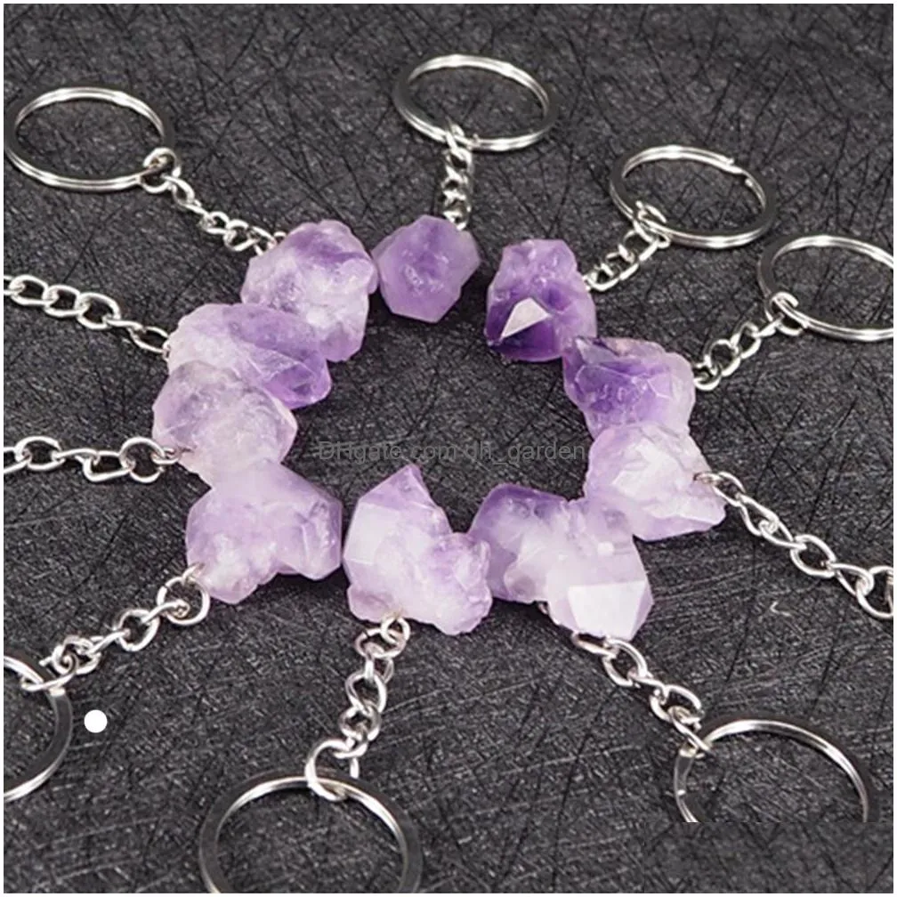 natural amethyst key rings rough stone keychains healing crystal mineral specimen handbag keyring pendant accessories