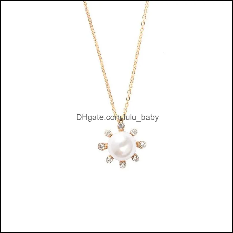 sun flower pearl necklace jewelry wholesale pendant imitation diamond necklaces little sun pearl pendant necklace