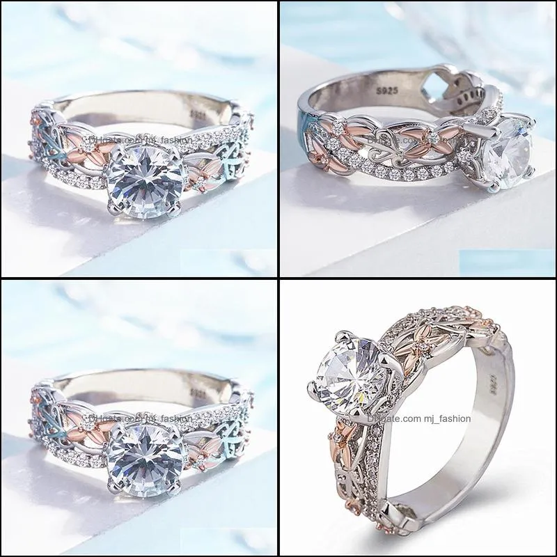 creative fashion rose gold separation zircon rings flower fashion pair rings suitable for wedding ladies engagement rings zircon