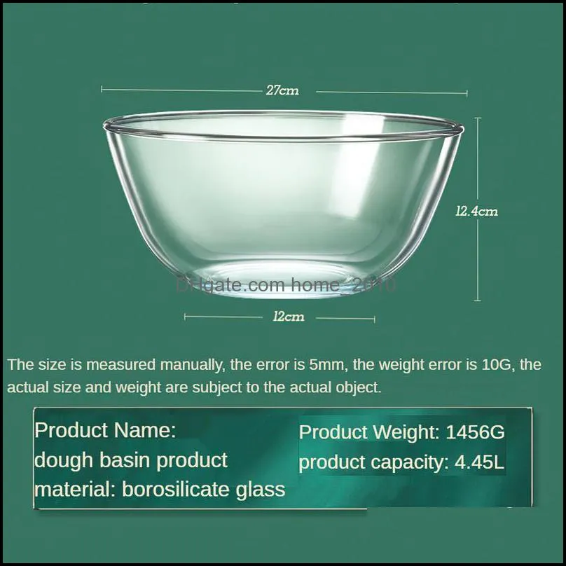 Bowls 4.45Ml Large Capacity Glass Bowl Noodle Soup 27Cm Salad Mixing Egg Beater Storage Container Kitchen Microwavable Drop Delivery Dhyjo