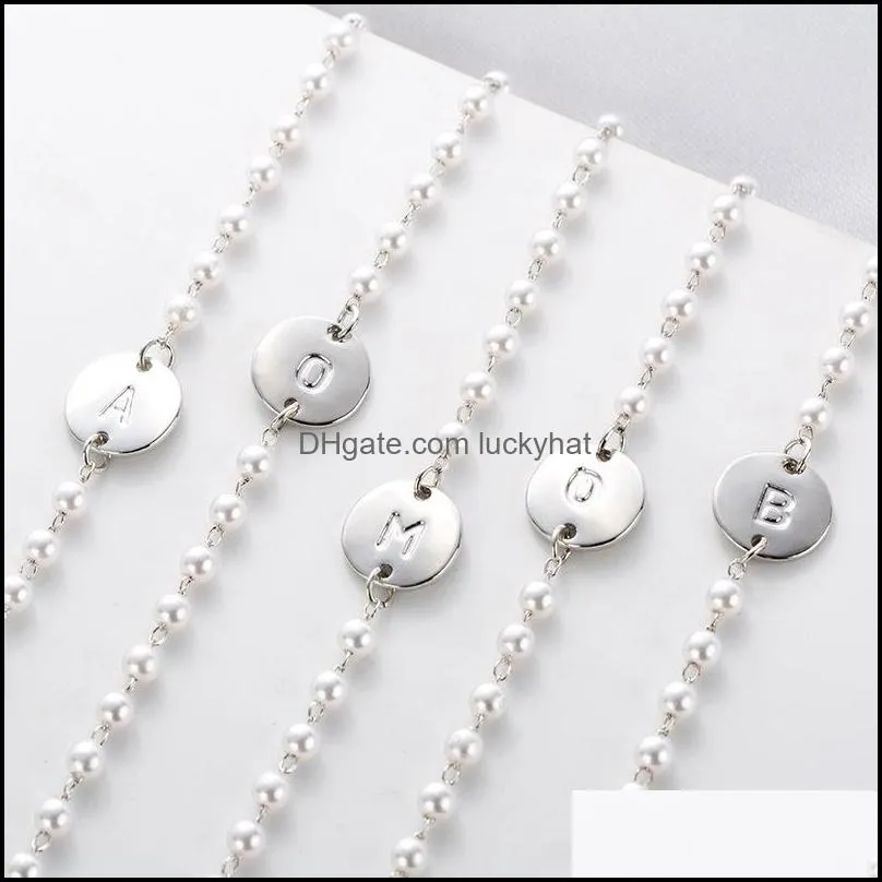 creative az alphabet initial bracelet summer jewelry pearl bead bracelet for women girls party wedding jewelry