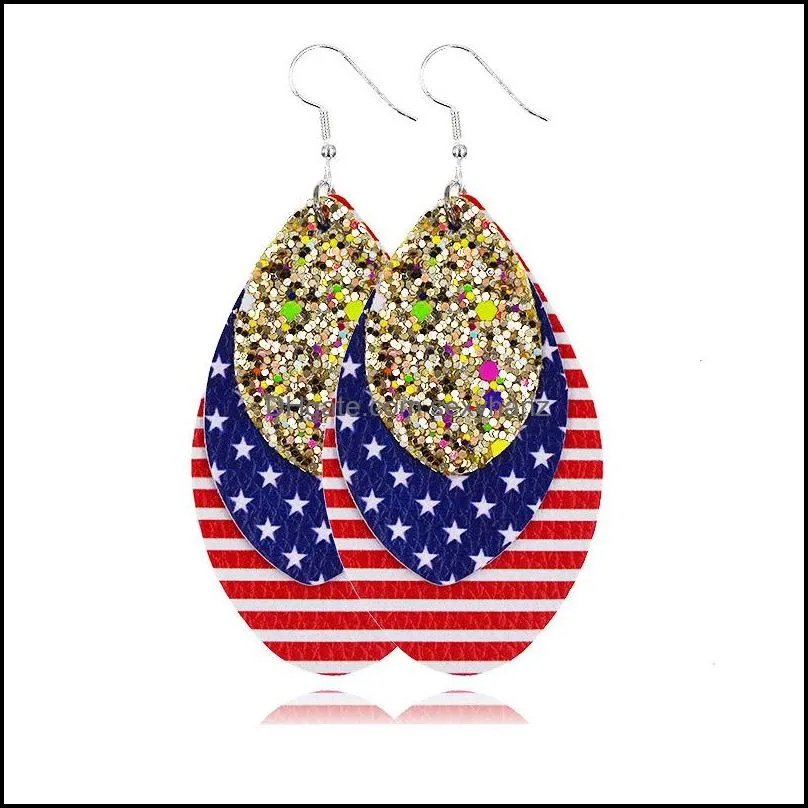 2020 fashion independence day women dangle earrings jewelry gifts baseball football softball sport pu leather american flag