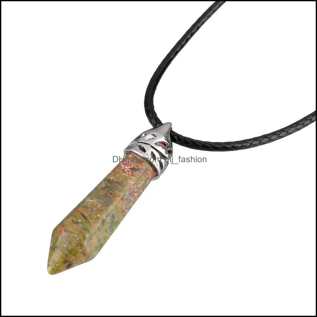 pretty stone necklace vintage natural stone necklace for crystal quartz gem stone cord statement pendant leather necklaces