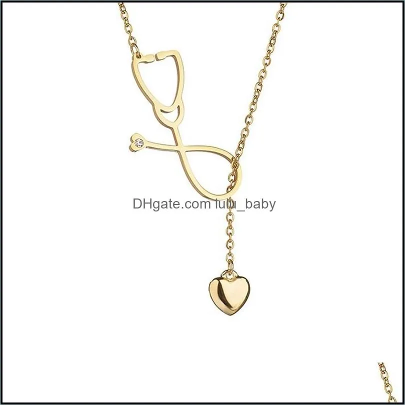stainless steel stethoscope necklace fashion medical jewelry alloy i love you heart pendant necklace for women