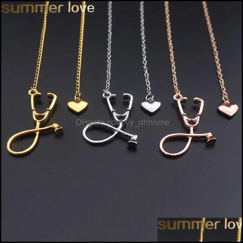 fashion medical stethoscope necklace jewelry alloy i love you heart pendant necklace for nurse doctor gifts wholesale