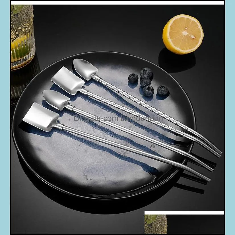 304 stainless steel drinking tube spoon coffee stirringspoon filter straw dessert spoon gift fruit cake ice cream drinkstraw straw