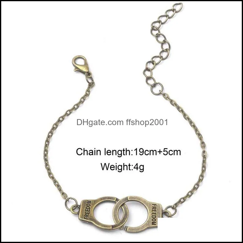 vintage silver gold color handcuffs bracelets for men women dom charm chain bracelet bangles fashion jewelry summer style gift