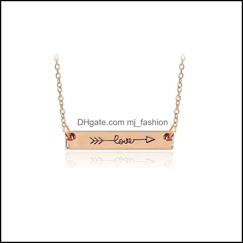 3 colors fashion necklace jewelry love letter minimalist gold rose gold color bar necklace simply horizontal love arrow for women