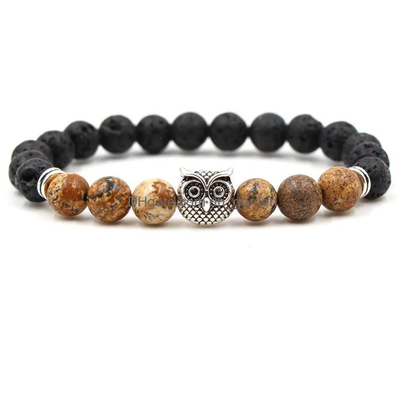 owl charms chakras stone beaded strands bracelet lava beads  oil diffuser bracelets energy yoga bracelet for men women jewelry