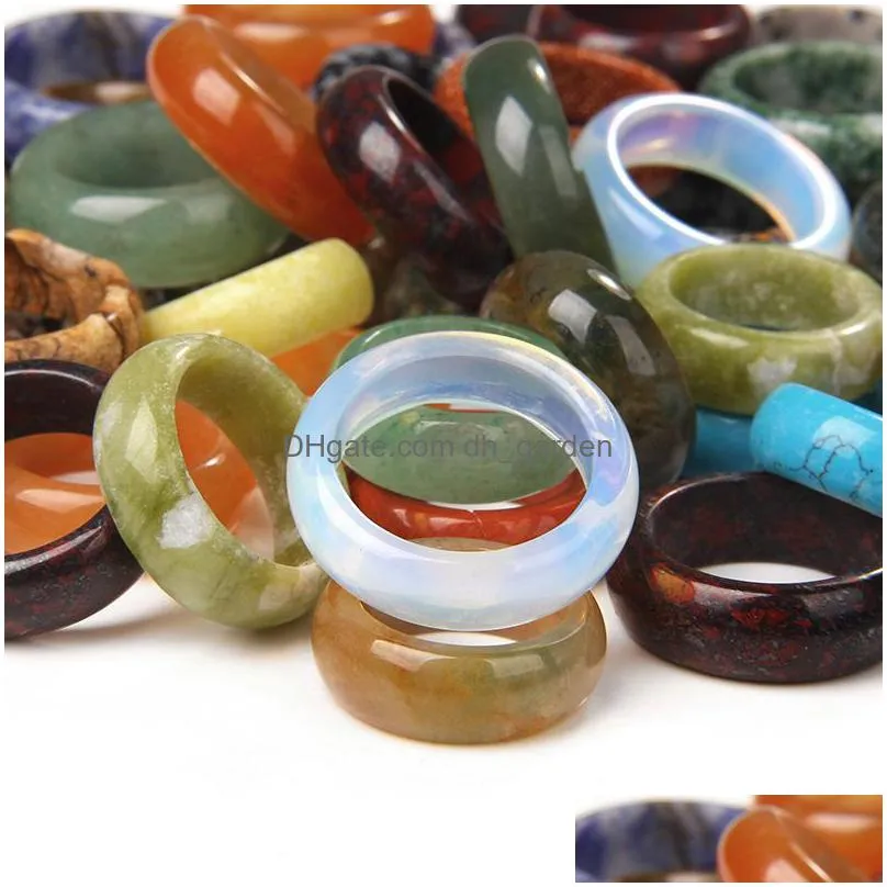 width 6mm natural crystal stone ring opal colorful agates ring set for women men jewelry