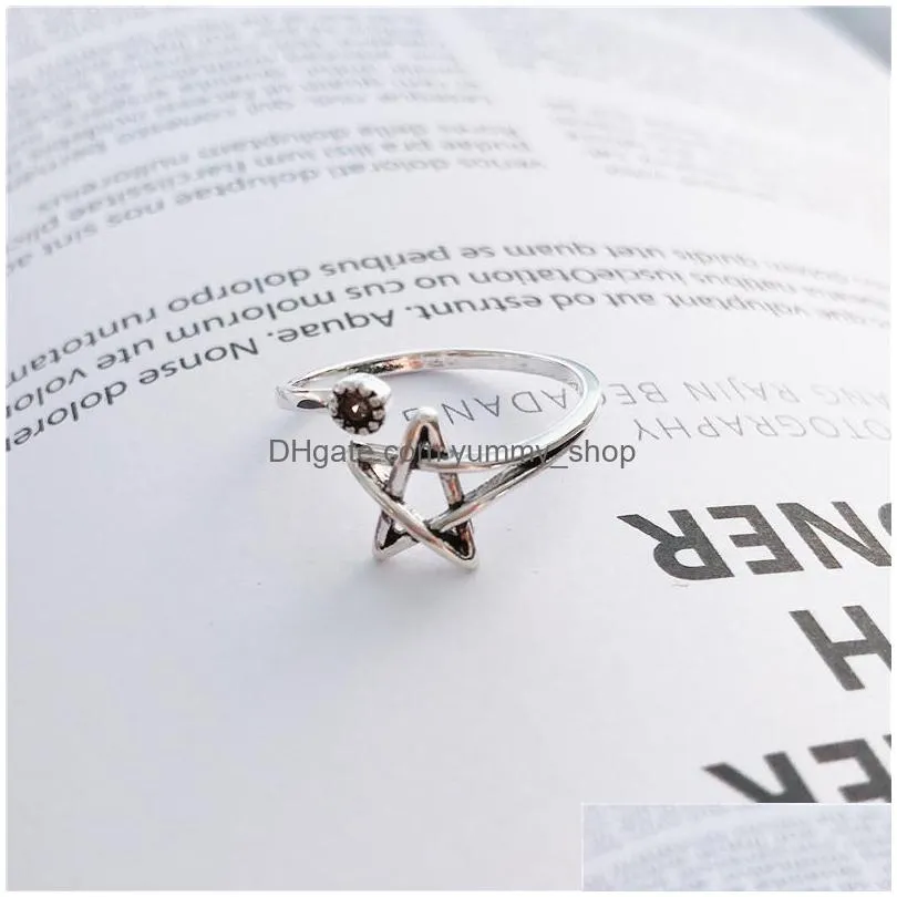 fashion jewelry s925 sterling sliver ring cat vintage hollow star open finger ring