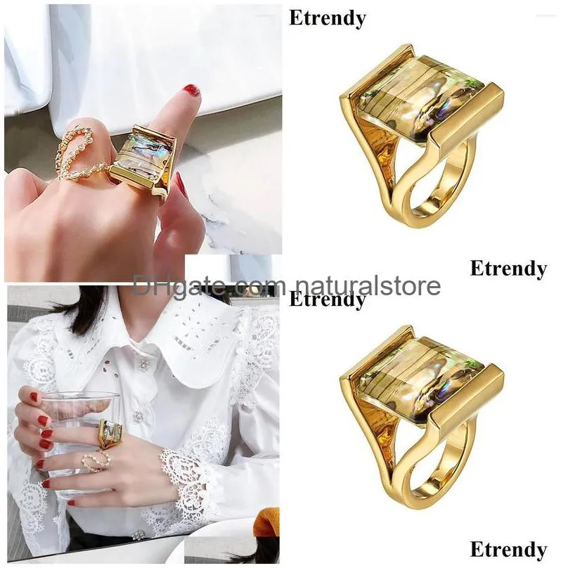cluster rings fashion luxury colorful shell big for women personality geometric square statement designer ring bijoux top quality
