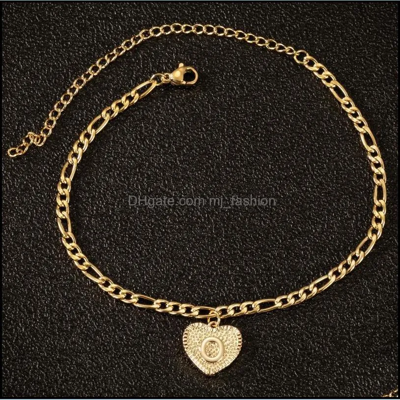 vintage gold az initial letter anklet for women stainless steel alphabet leg bracelets heart charm ankle bracelet gift for