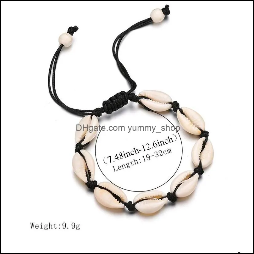  fashion natural shells charm bracelets for women beach jewelry handmade black white wax rope bracelet bangles jewelry gift