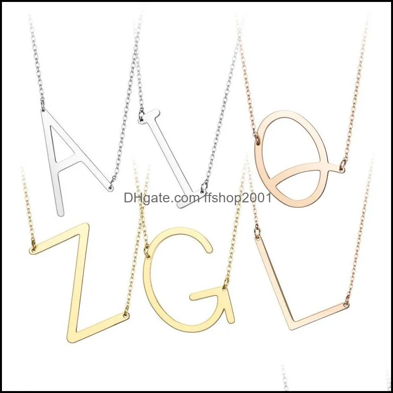 fashion stainless steel az english letter necklace silver gold plated capital alphabet initial pendant necklaces for women jewelry