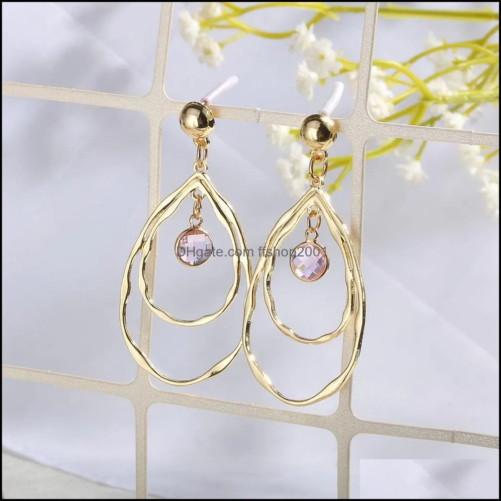  fashion blue crystal hollow earrings for women irregular geometry gold plated wave shape rhinestone dangle earring jewelry gifts