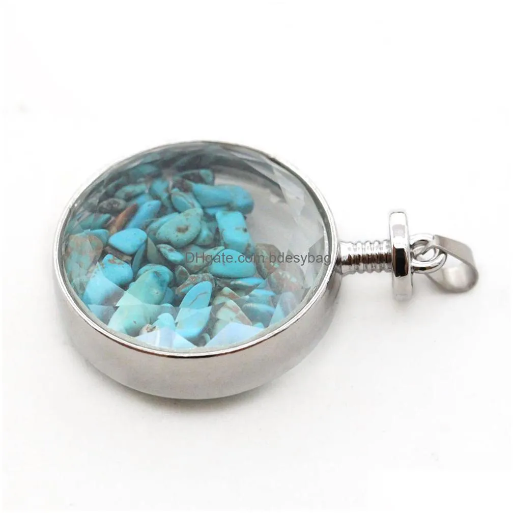 round chips stone pendant natural gemstones locket pendants for necklace women jewelry gifts