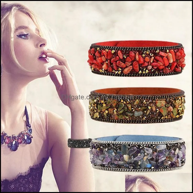 charms bracelet bangles size 2x22cm wrap snake bracelets with natural stone crystals leather bracelets