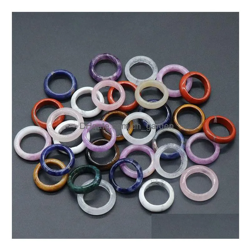 lots size 6mm band stone rings rose crystal rose quartz agate amethyst topaz sodalite kallaite women wedding finger ring