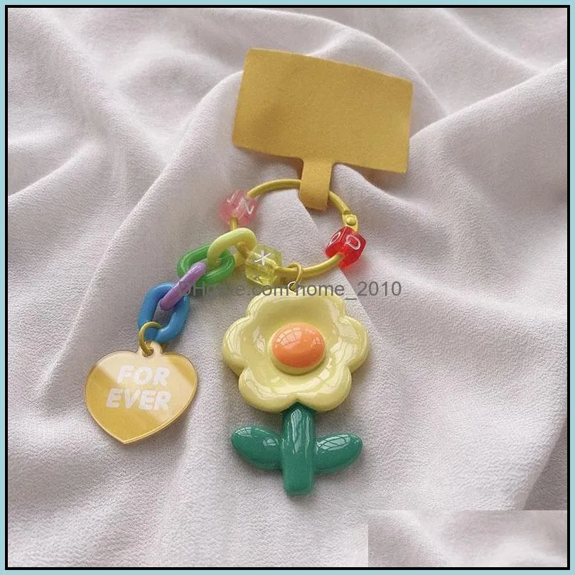 handmade cute colorful resin flower keychain headphone cover keyring cartoon charm bag pendants car key chains girls gift