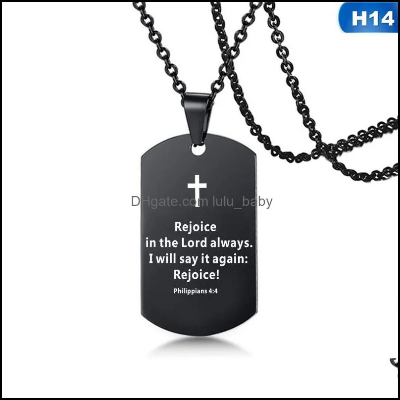 bible verse necklace cross pendant stainless steel mens necklaces dog tag religious jewelry black for christian prayer gift