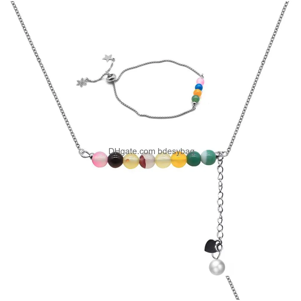 straight stone jewelry set natural gemstone pendant necklace and bracelet for women gift love wish