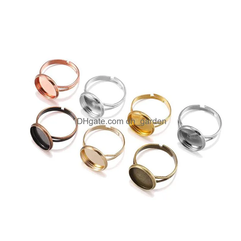 adjustable blank ring base fit dia 12mm stone glass cabochons cameo settings tray diy jewelry making rings