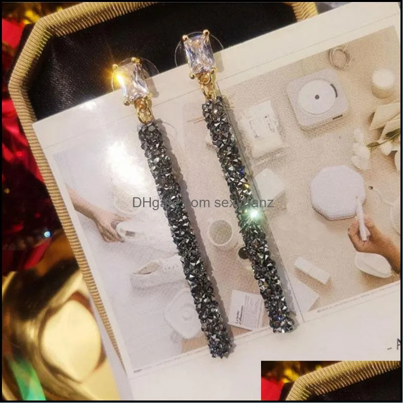  fashion long dangle crystal earrings for woman metal classic geometric zircon drop earrings korean style wedding party jewelry