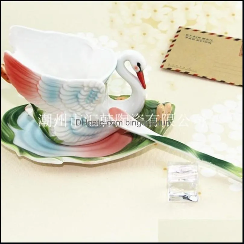 mugs 305ml creative swan tea pot and cup set saucer art gift personalized ceramic gorgeous mug taza ceramica drinkware