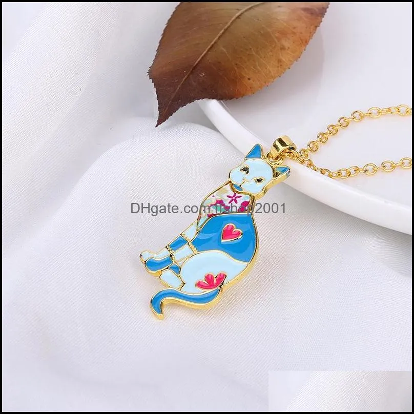 colorful butterfly necklace enamel dog cat animal pendants necklaces for women girl child jewelry gift long chain necklace