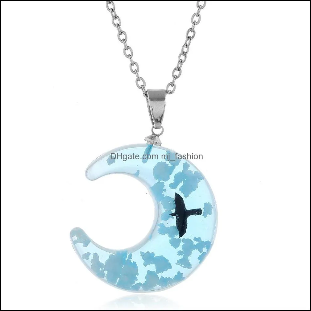 creative and exquisite with luminous bird  sky pendant necklace white cloud moon resin pendant blue sky cloud necklace jewelry