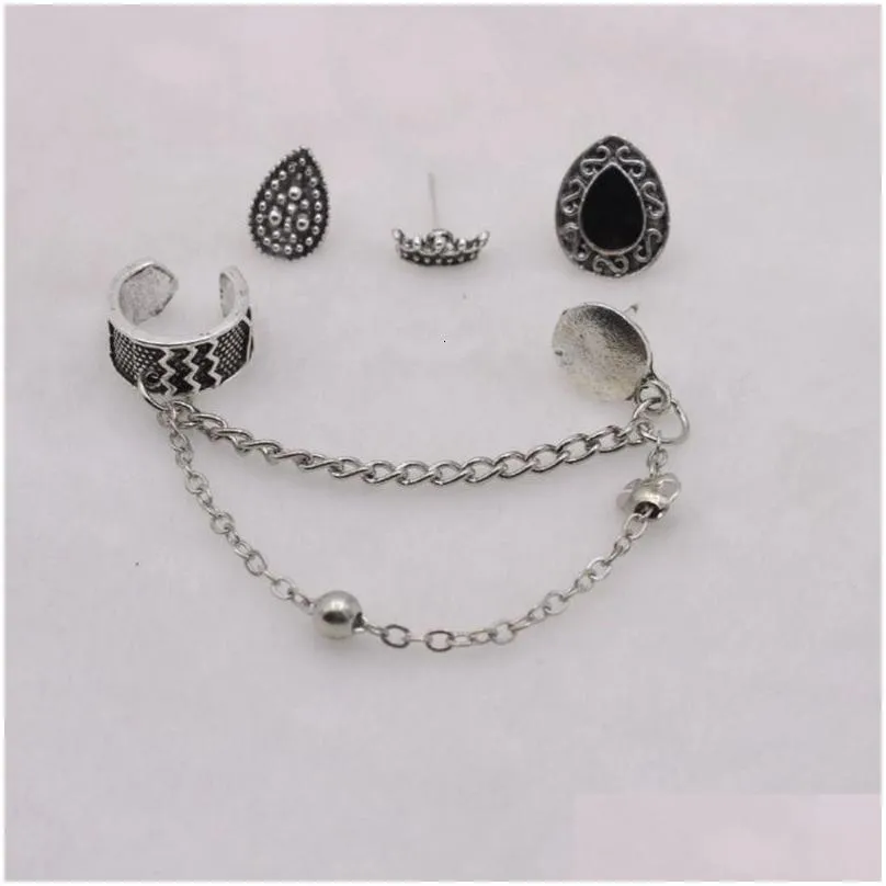 geometric popular 5piece crown tassel earrings