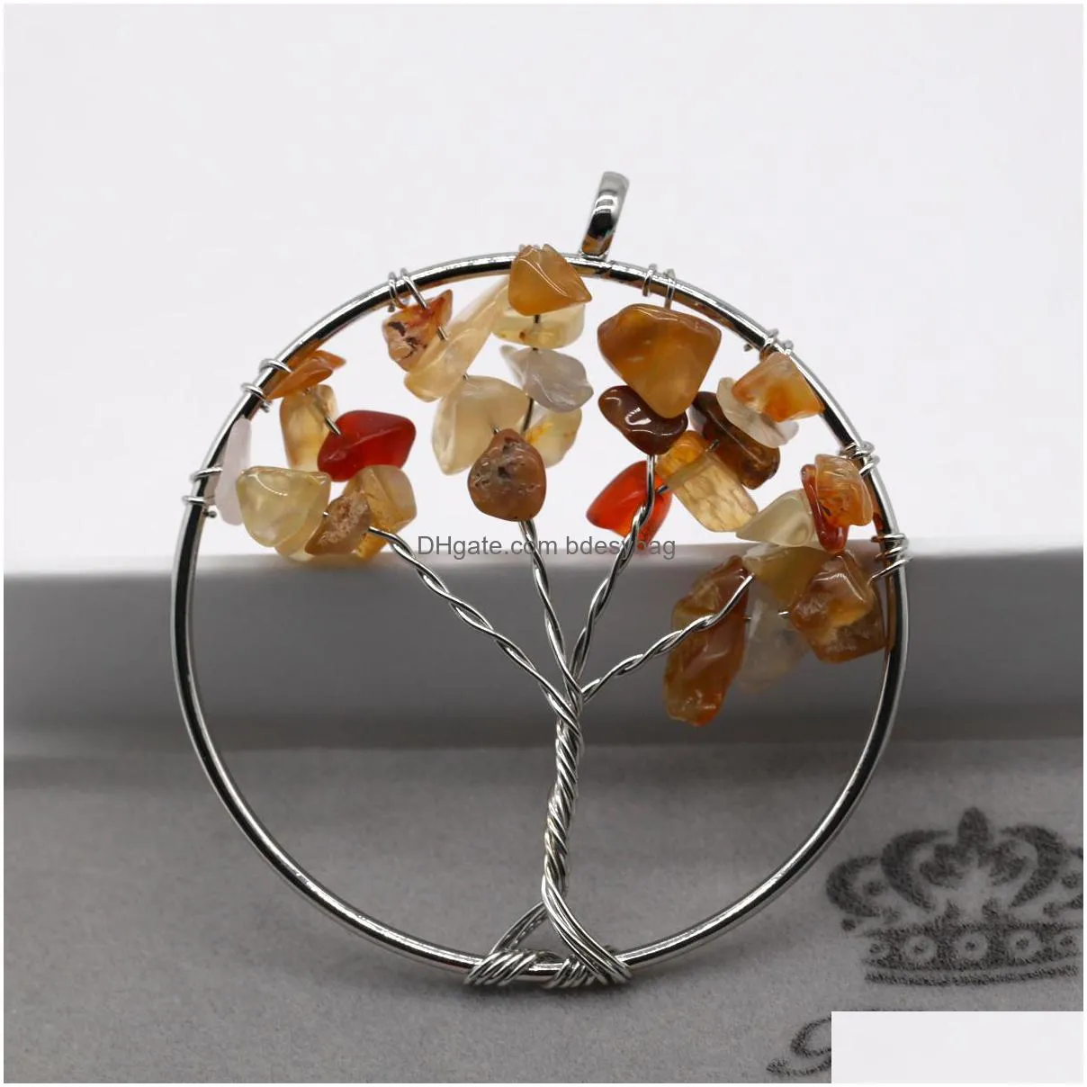 12pcs/set life tree pendant 7 chakra stone beads natural stone amethyst silver plated jewelry pendant necklaces best gift for women