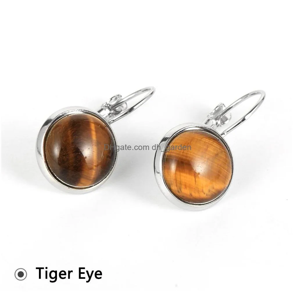 women natural stone charms round chakra stones turquoises dangled earrings tiger eye onyx labradorite pierced france earring hook