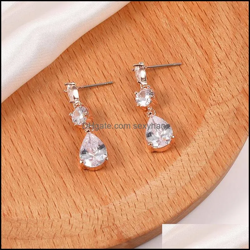 fashion big water drop designer earrings with cubic zirconia silver gold wedding bridal long dangle earrings jewelry for brides girls