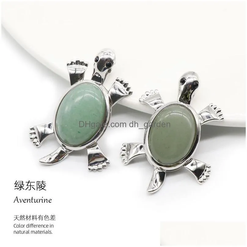 natural stone tortoise charms pendant turquoise amethyst tiger eye quartz wholesale jewelry for women men diy acc