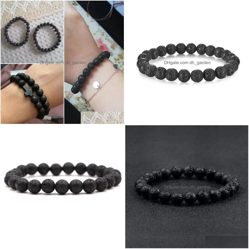8mm volcanic stone beads strand bracelets black lava men bracelet punk bangle for women men