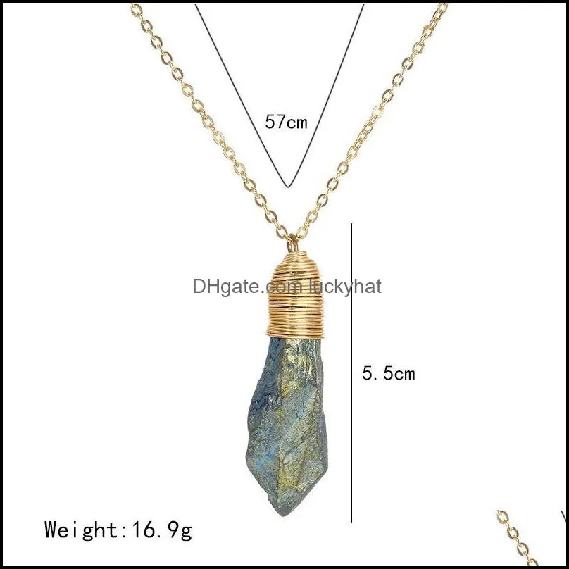 fashion natural stone pendants necklace crystal irregular shape stone necklaces for women diy party jewelry 7 colors wholesale 2020