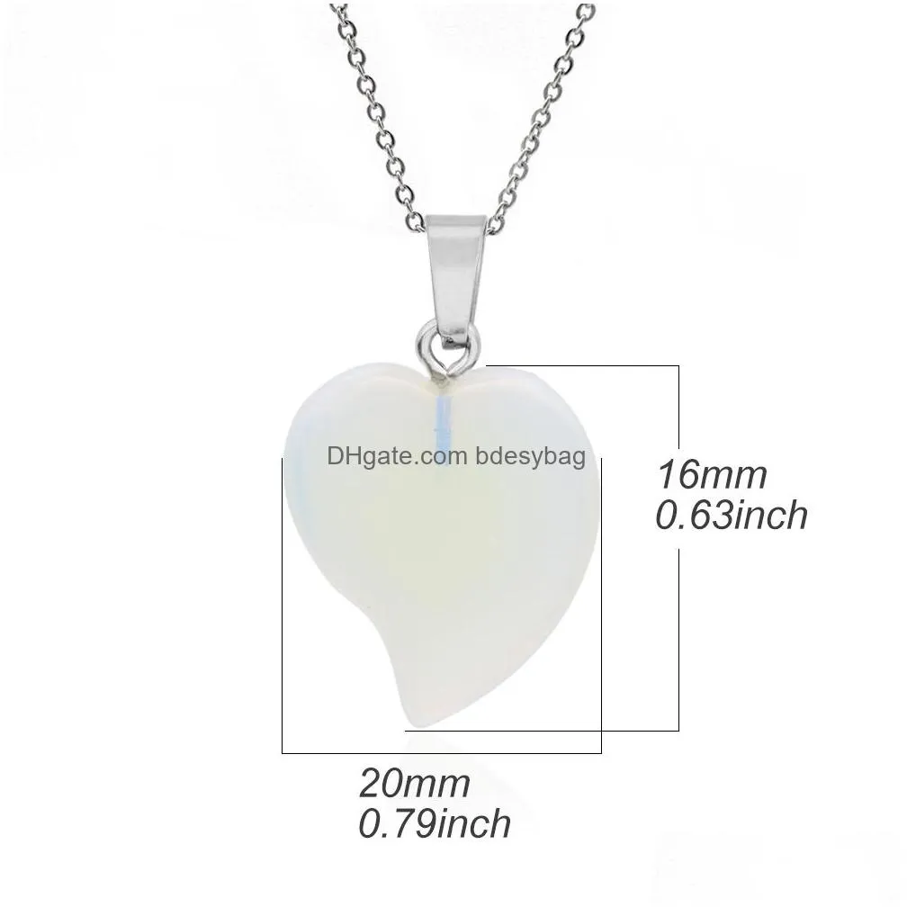 heart shape stone pendant necklace natural gemstones pendants with plated chain for women jewelry gifts