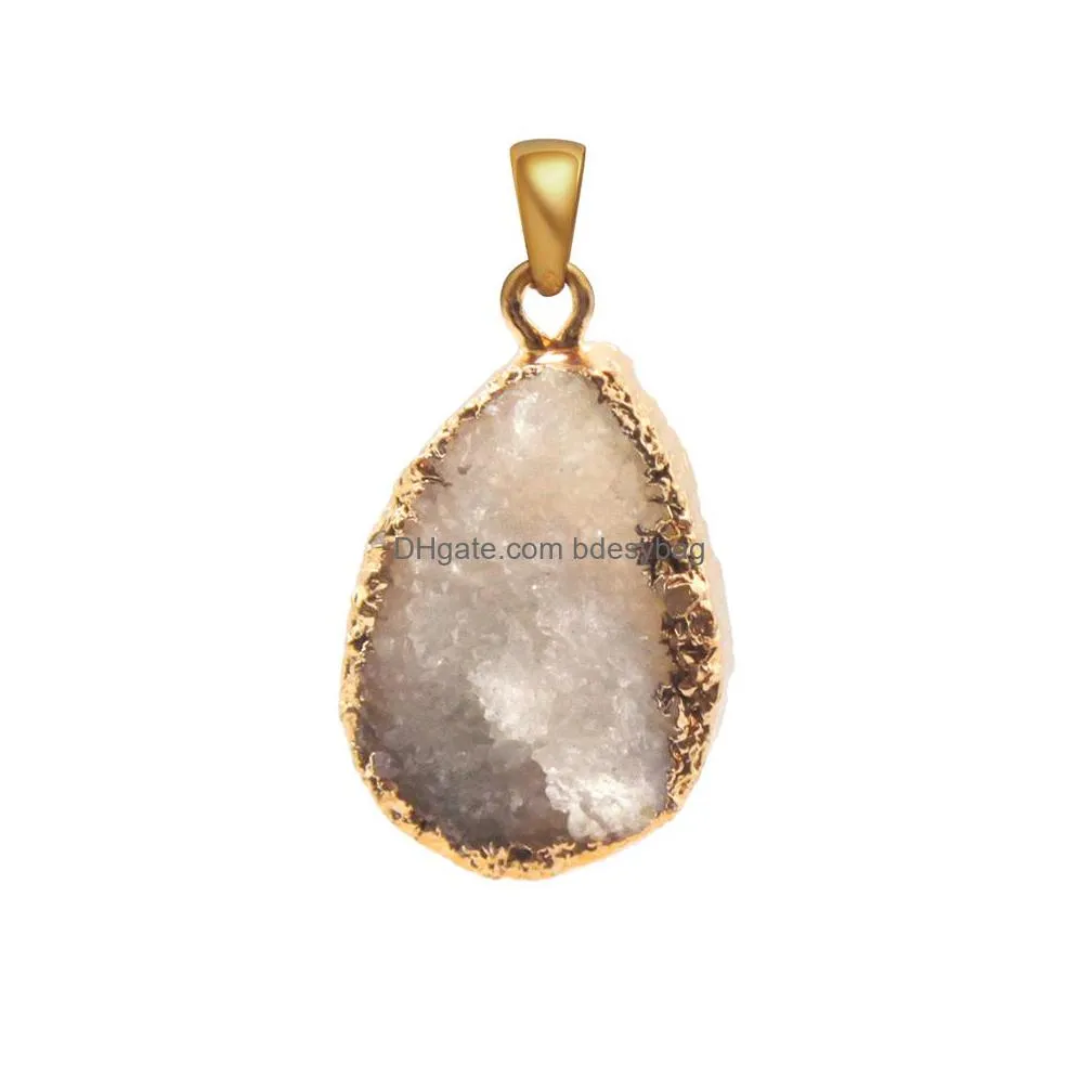 agate durzy stone pendant natural gemstone quartz pendants gold plated for necklace women jewelry gifts