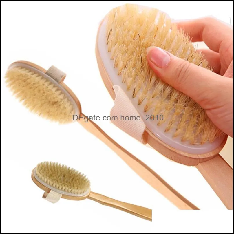 dry skin body shower bristles soft body brush exfoliating bodys cleaning massager with long wood handle bathroom supplies