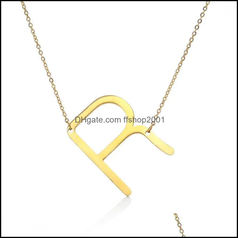 fashion stainless steel az english letter necklace silver gold plated capital alphabet initial pendant necklaces for women jewelry