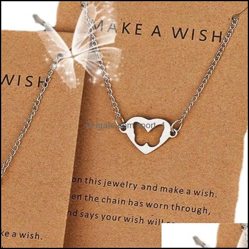 friendship couples metal alloy 2pcs/set love heart butterfly sisters friends necklace women man lucky wish jewelry 142c3