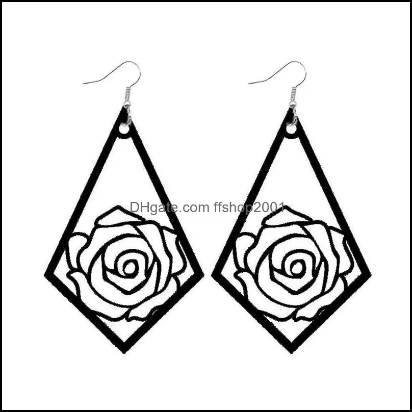  design rose flower leather earring water drop dangle earrings for women girls