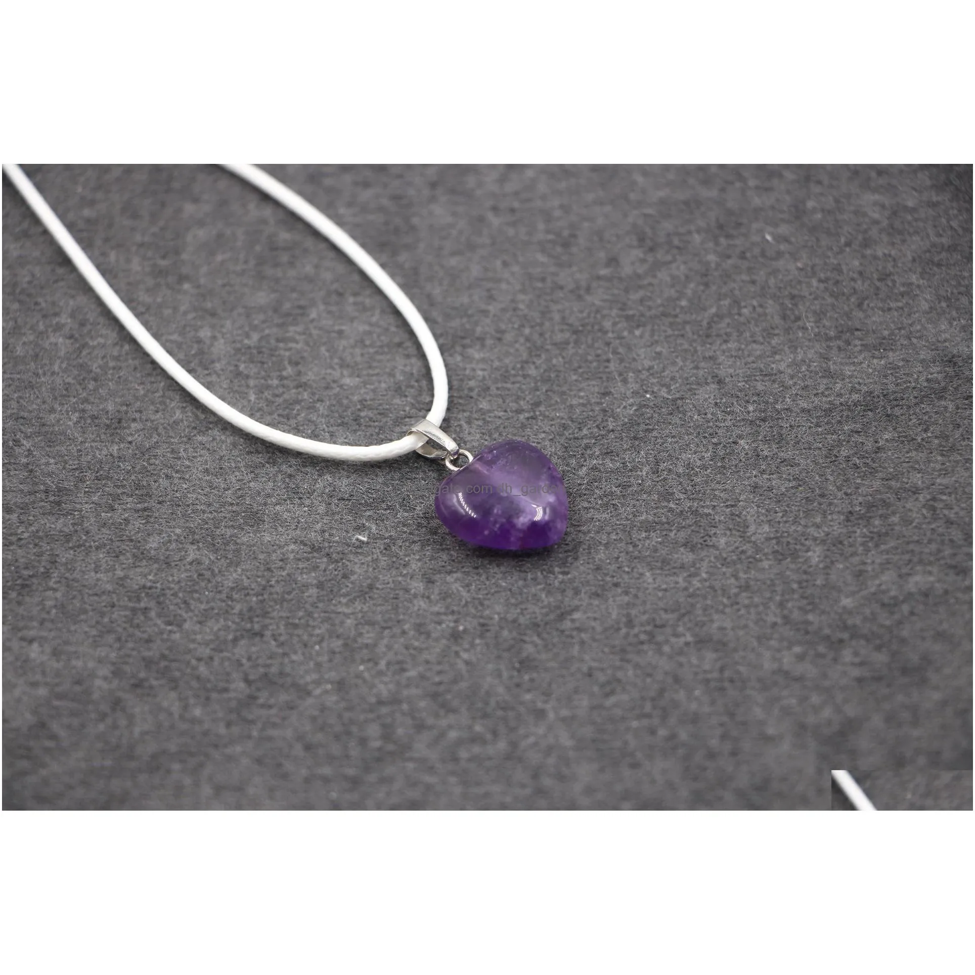 fashion natural stone love heart amethyst crystal pendant necklace for women jewelry