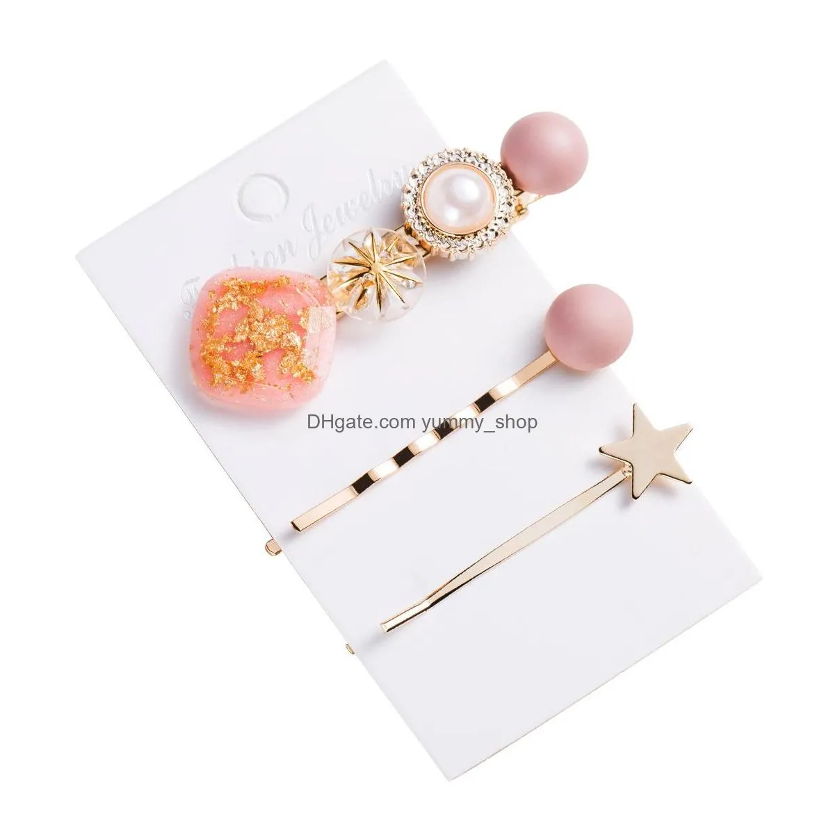 fashion jewelry womens sweet hairpin hair clip bobby pin resin beads charms barrettes 3pcs/set hair accessory