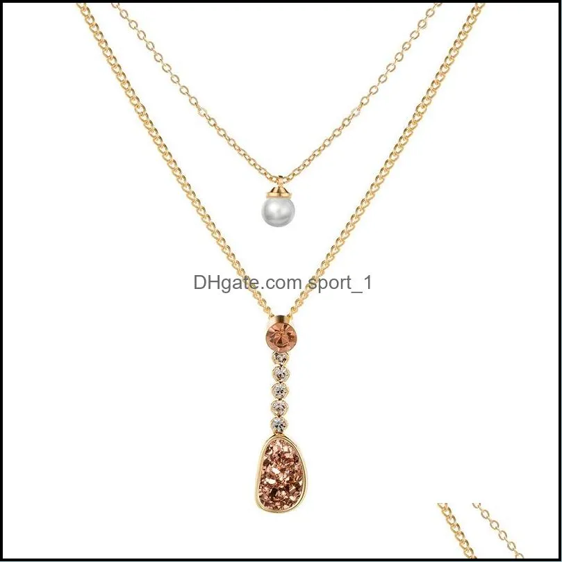 pendant necklaces vintage crystal habit for women fashion multi layered double layer charm necklace statement 2021 jewelry c3